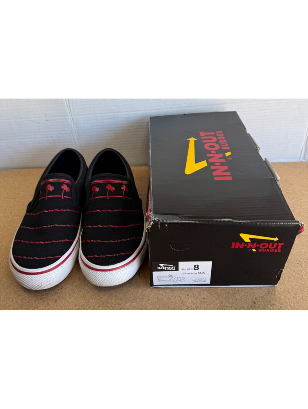 In-N-Out Burger Black Drink Cup Slip-On Shoes Men 8 W 9.5 CALIFORNIA SURF SKATE
